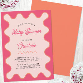 Invitación Baby Shower de curva rosa ondulada retro