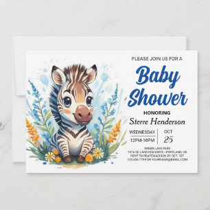 Invitación Baby Shower de Cute Blue Surprise Zebra Boy