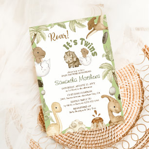 Invitación Baby Shower de Cute Dinosaur 'It's a Twins'