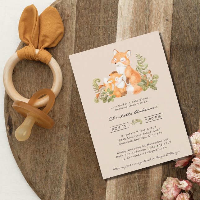 Invitación Baby Shower de Cute Mom and Baby Fox Woodland (Subido por el creador)