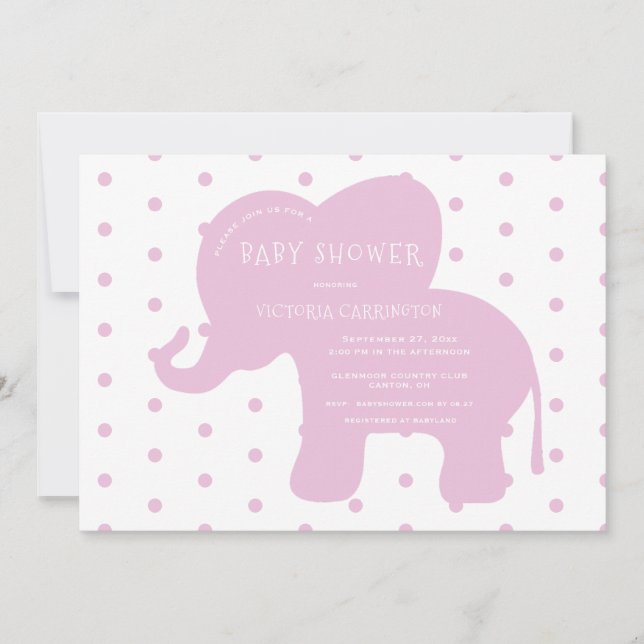 Invitación Baby Shower de Cute Pink Elephant Polkadots (Anverso)