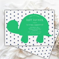 Baby Shower de Cute Turtle Navy Blue Polkadots