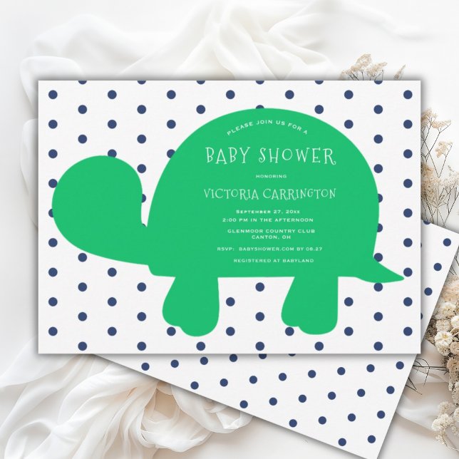 Invitación Baby Shower de Cute Turtle Navy Blue Polkadots (Subido por el creador)