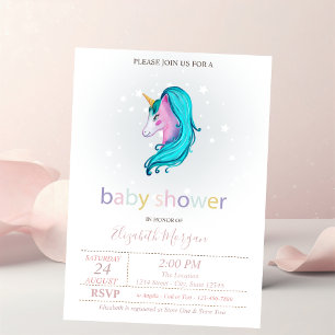 Invitación Baby Shower de Cute Unicorn Stars
