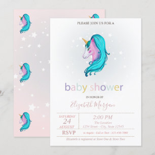 Invitación Baby Shower de Cute Unicorn Stars