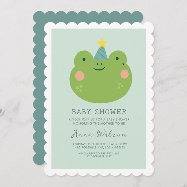 Invitación Baby Shower de Cute Verde Sage de Rana Cuta (Subido por el creador)