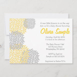 Invitación Baby Shower de Dahlia amarillo y gris