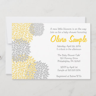 Invitación Baby Shower de Dahlia amarillo y gris