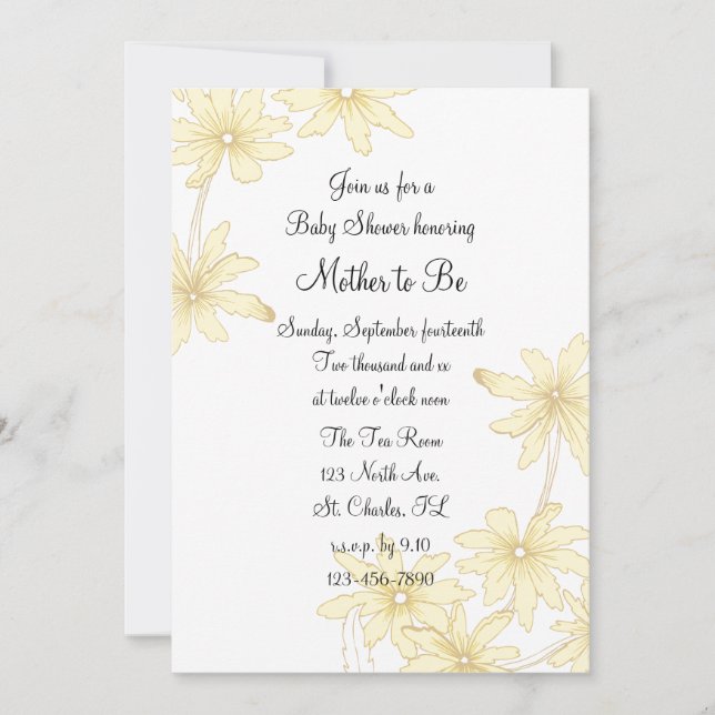 Invitación Baby Shower de daisies amarillos (Anverso)