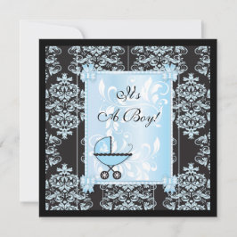Invitación Baby Shower de Damask de Boy y Black