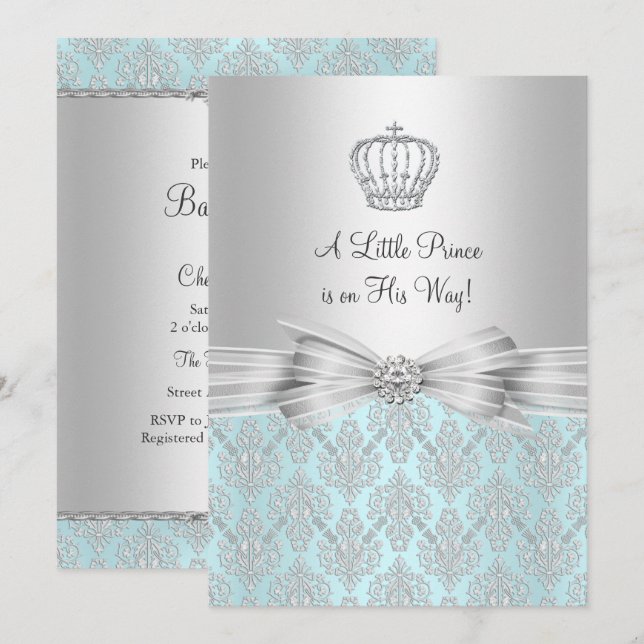 Invitación Baby Shower de Damask Little Prince (Anverso / Reverso)
