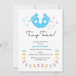 Invitación Baby Shower de dedos pequeños y azules