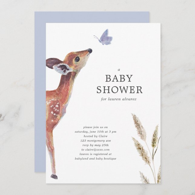 Invitación Baby Shower de Deer Blue Boy Modern (Anverso / Reverso)