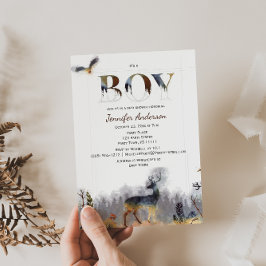 Invitación Baby Shower de Deer de Watercolor Forest Boy Count