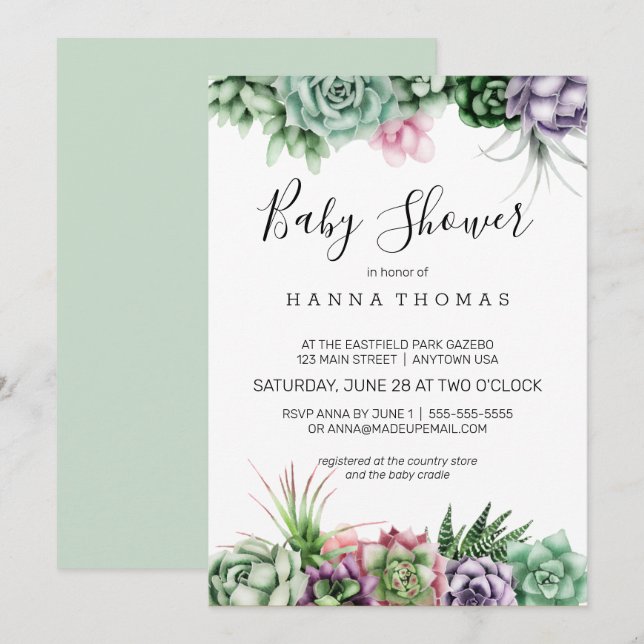 Invitación Baby Shower de Deert Succulent (Anverso / Reverso)