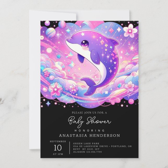 Invitación Baby Shower de delfín encantado (Anverso)