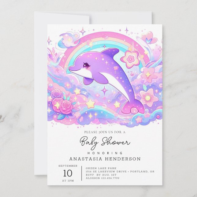 Invitación Baby Shower de delfín mágico moderno (Anverso)