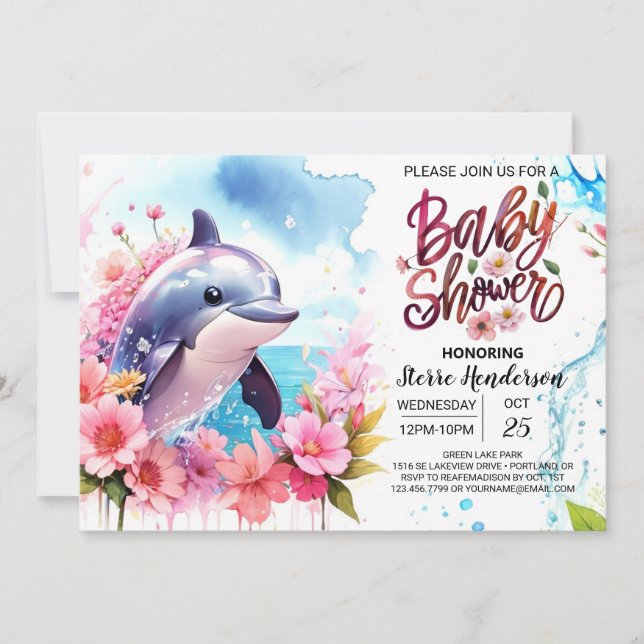 Invitación Baby Shower de delfín rosado (Anverso)