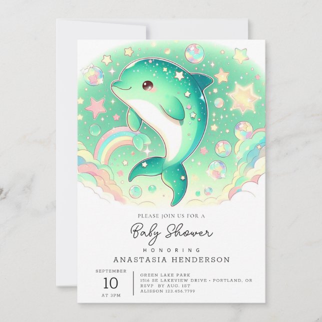 Invitación Baby Shower de delfín simple y simple (Anverso)