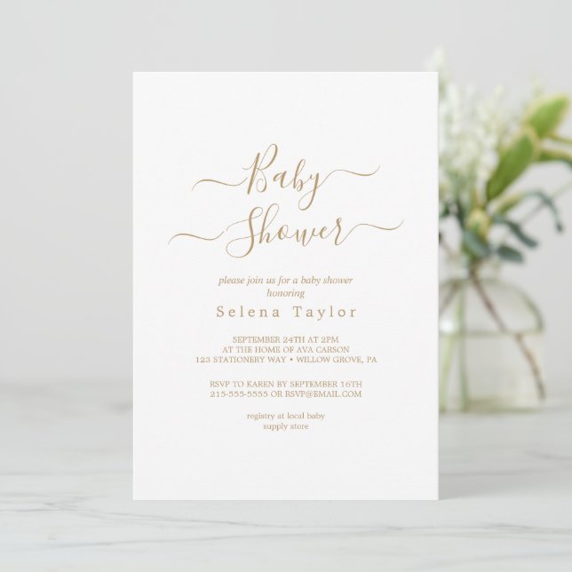 Invitación Baby Shower de Delicate Gold Calligraph (Anverso de pie)