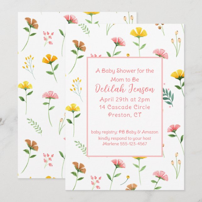 Invitación Baby Shower de Delicate Pastel Wildflow (Anverso / Reverso)