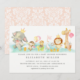 Invitación Baby Shower de desfile de animales para bebés dulc