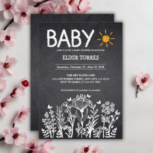 Invitación Baby Shower de dibujo de la primavera del bebé en 