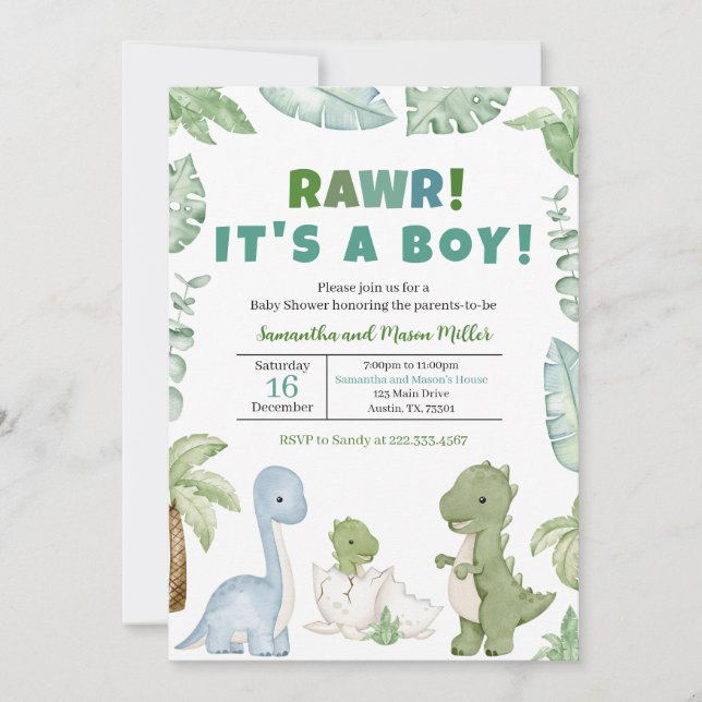 Invitación Baby Shower de Dinosaur (Anverso)