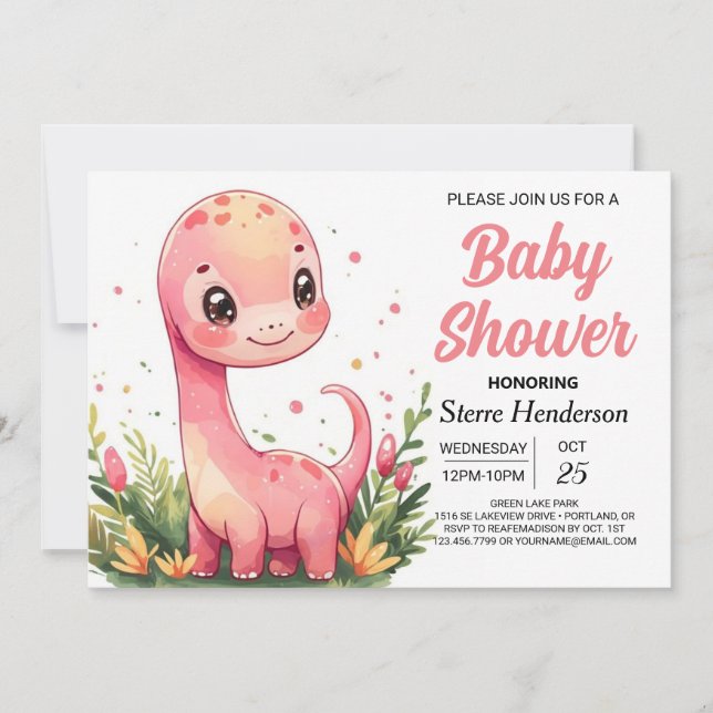 Invitación Baby Shower de dinosaurio editable bohemio de colo (Anverso)
