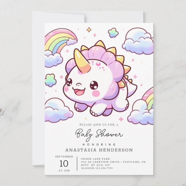 Invitación Baby Shower de Dinosaurio mágico divertido (Anverso)