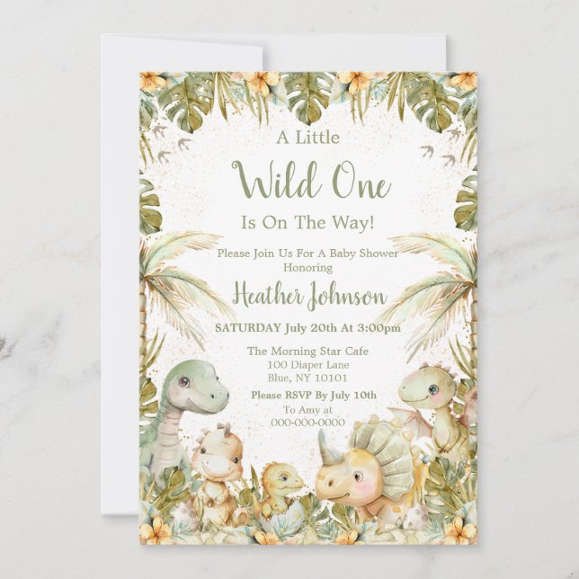 Invitación Baby Shower de Dinosaurio Neutral Boho (Anverso)