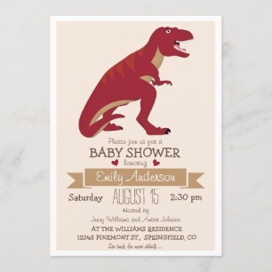 Invitación Baby Shower de dinosaurio rojo T-Rex o Sprinkle