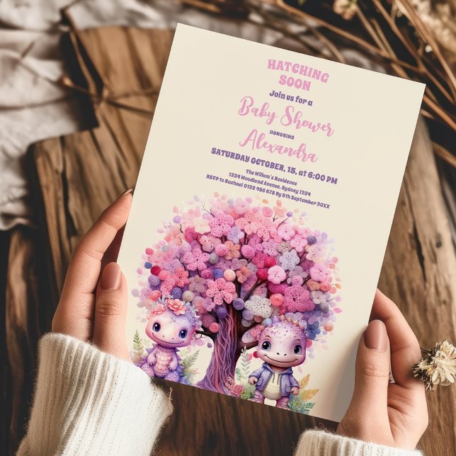 Invitación Baby Shower de dinosaurio rosa floral de selva rus (Subido por el creador)