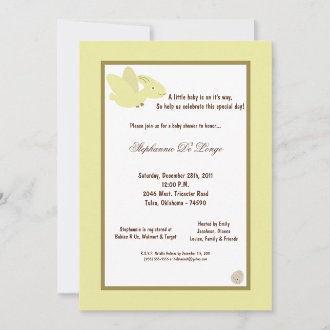 Invitación Baby Shower de dinosaurios 5x7 (Anverso)