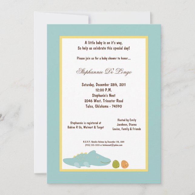Invitación Baby Shower de dinosaurios 5x7 (Anverso)