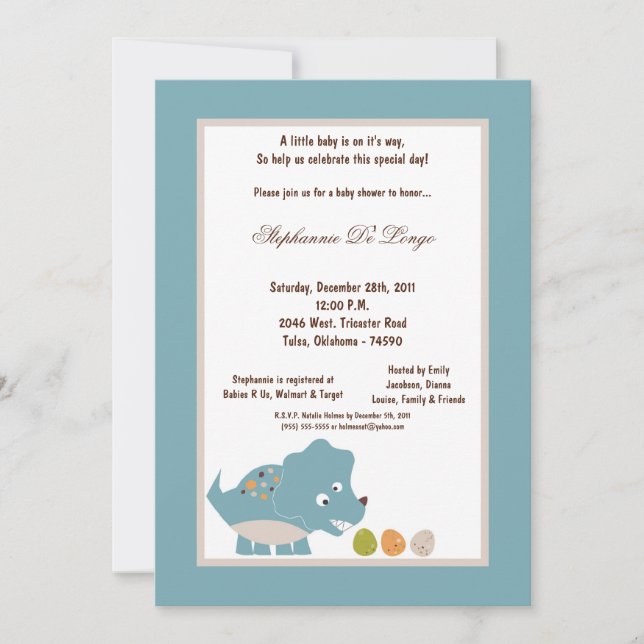 Invitación Baby Shower de dinosaurios 5x7 (Anverso)