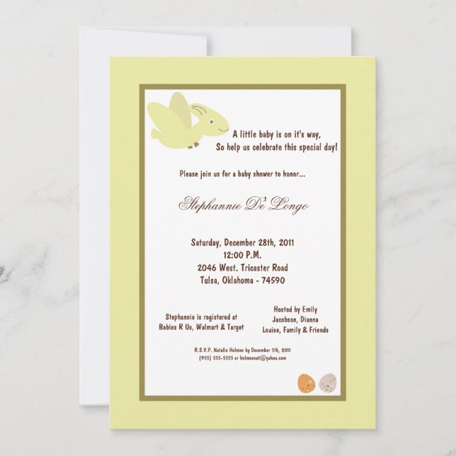 Invitación Baby Shower de dinosaurios 5x7 (Anverso)