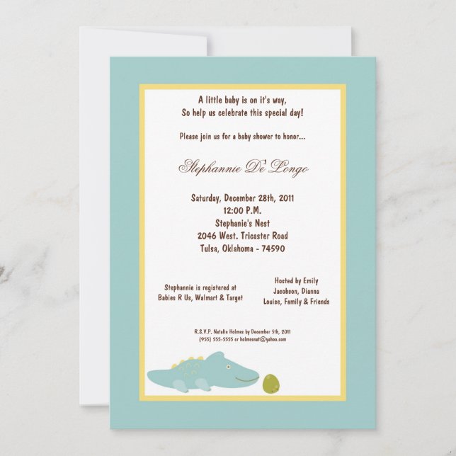 Invitación Baby Shower de dinosaurios 5x7 (Anverso)