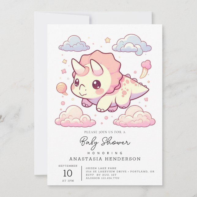Invitación Baby Shower de dinosaurios absurdos (Anverso)