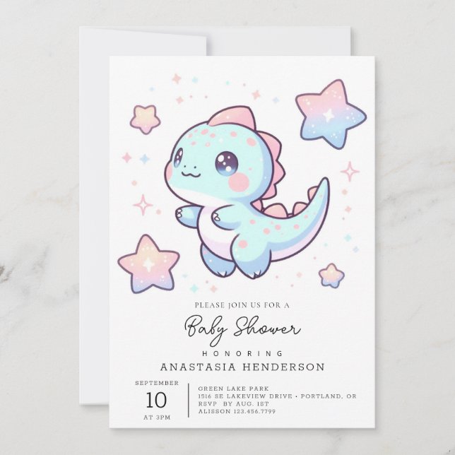 Invitación Baby Shower de dinosaurios divertidos (Anverso)