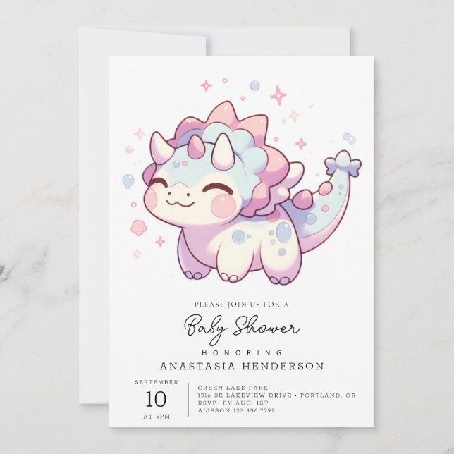 Invitación Baby Shower de dinosaurios dulces simples (Anverso)