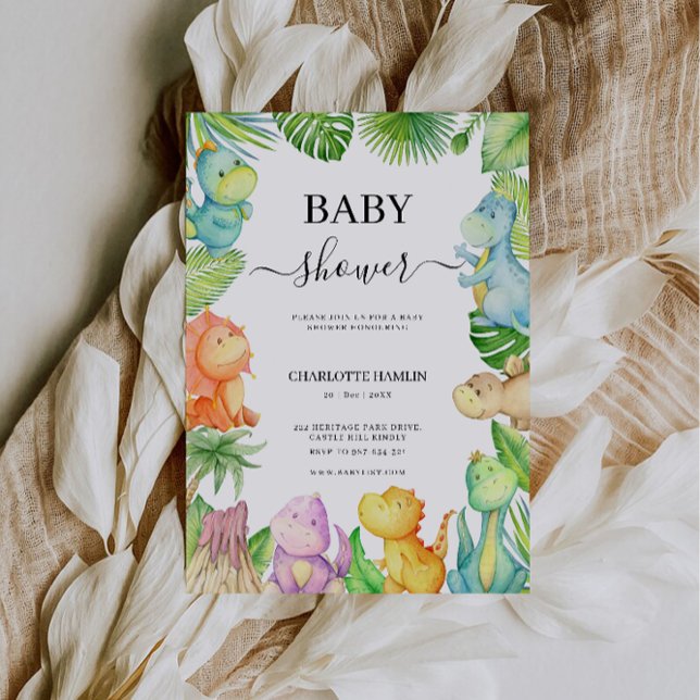 Invitación Baby Shower de dinosaurios editable (Editable Dinosaur Baby Shower Invitation)