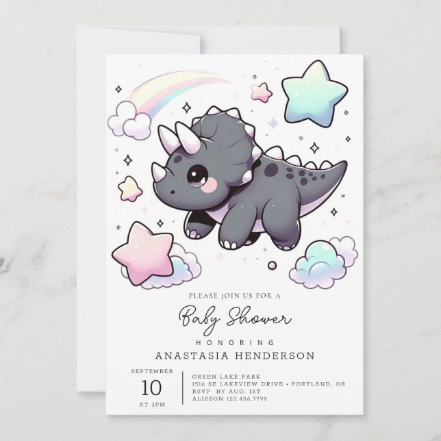 Invitación Baby Shower de dinosaurios modernos (Anverso)