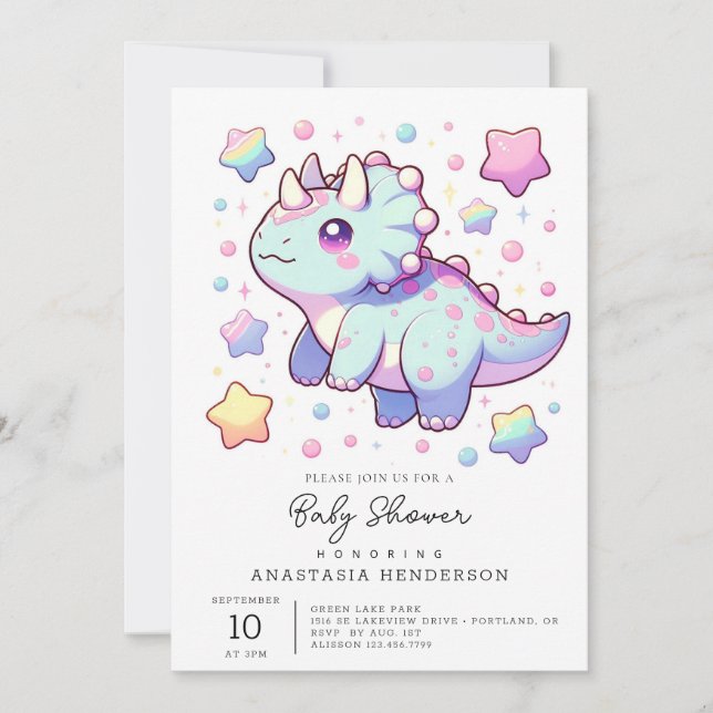 Invitación Baby Shower de dinosaurios prehistóricos soñados (Anverso)