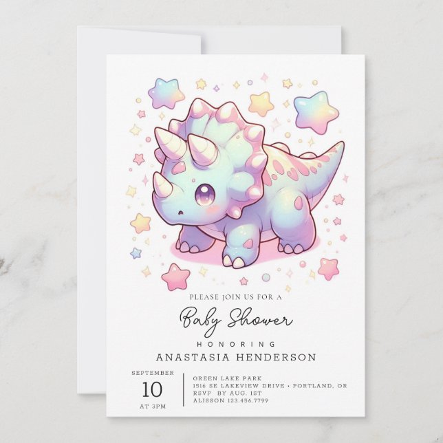 Invitación Baby Shower de dinosaurios simples y caprichosos (Anverso)