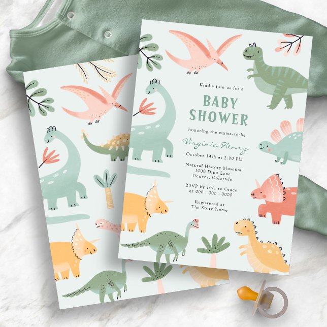 Invitación Baby Shower de dinosaurios verdes (Green Dinosaur Baby Shower Invitation
)