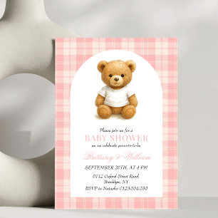 Invitación Baby Shower de diseño con barra de osos preppy