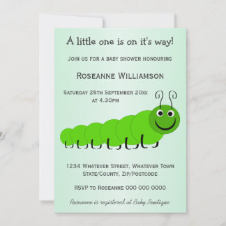 Invitación Baby Shower de diseño de insectos de oruga verde