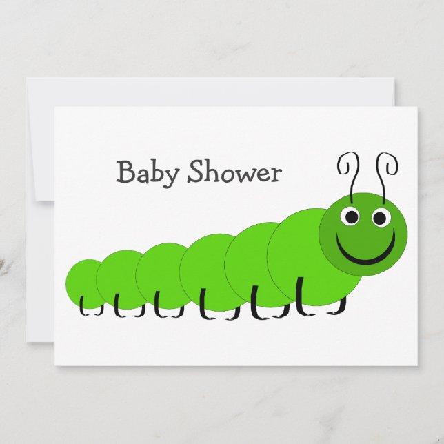 Invitación Baby Shower de diseño de insectos de oruga verde (Anverso)