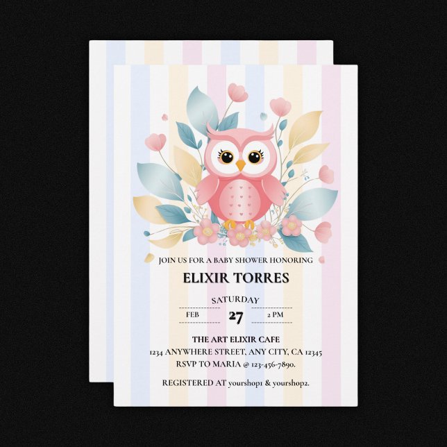 Invitación Baby Shower de diseño floral de Lechuza Rosa Cuta (Subido por el creador)